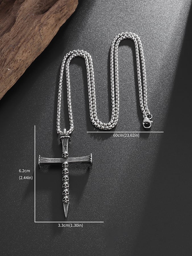 Men's Faith Vintage Cross Skull Ghost Titanium Necklace