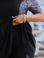 Floral Color Contrast Pockets Swim Dress