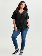 Cotton Triple Bow-Tie Front Plain Shirt