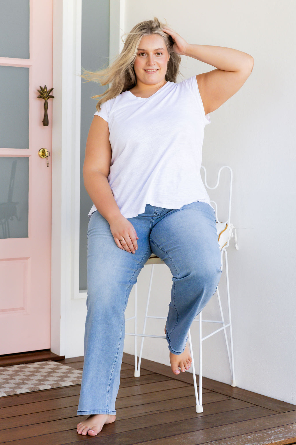 Lara Pull on Jeans in Light Blue Wash