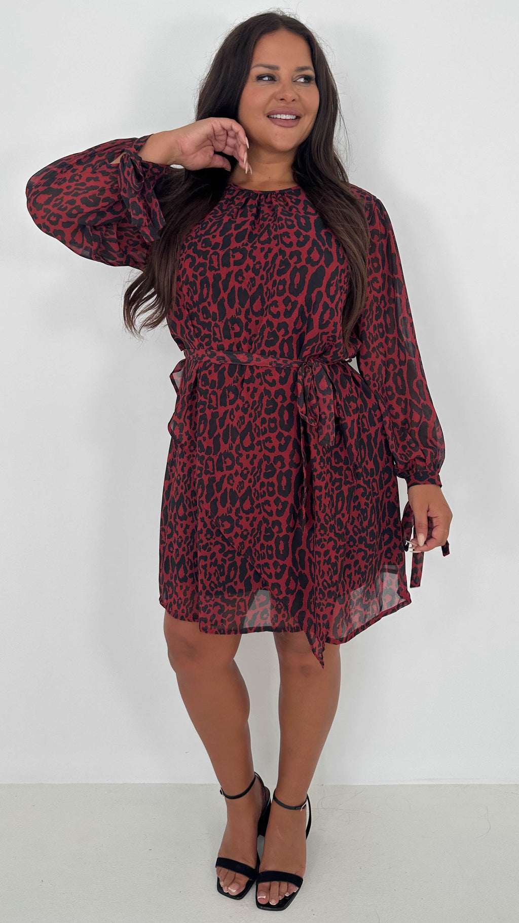 CurveWow Smock Wrap Mini Dress Red Animal