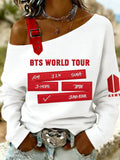 Women's Retro Leisure  Print Off-The-Shoulder Sweatshirt