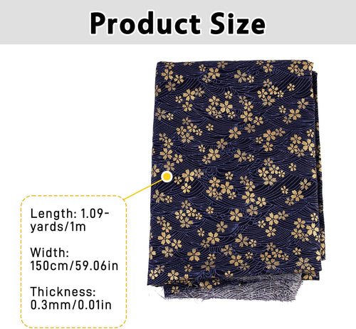 1 Yard59 Inch Blue Japanese Cotton Fabric Sakura Quilting Bundles Gold Cherry Blossoms and Waves Print for Sewing Clothing Bag Tablecloth Sofa Pillow DIY Craft