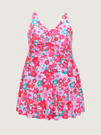 Floral Print Pockets Swim Dress