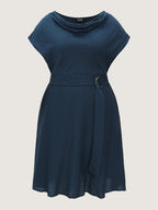 Draped Cowl Neckline Plain Midi Dress