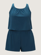 Shrink Pleat Pockets Swim Romper