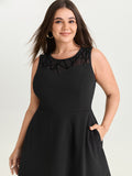 Mesh Neckline Sleeveless Fit And Flare Midi Dress