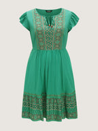 Boho Print Ruffled Sleeve Mini Dress