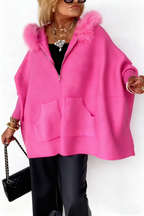 Women Fur Collar Solid Color Casual Jacket