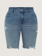 Stretchy Skinny-Fit Raw Hem Denim Shorts