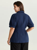 Cinched-Waist Pleated Collar Blouse