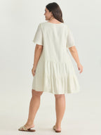 Lace Drawstring Neckline Tiered Mini Dress