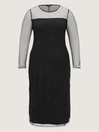 Sheer Stretchy Rhinestone Midi Party Dress