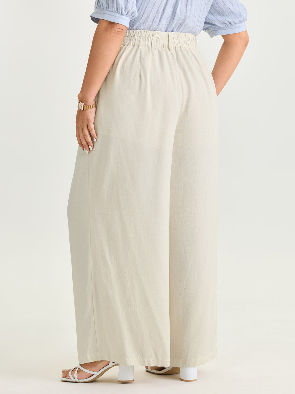 Cotton Linen Blend Wide-Leg Pants