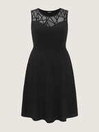 Mesh Neckline Sleeveless Fit And Flare Midi Dress