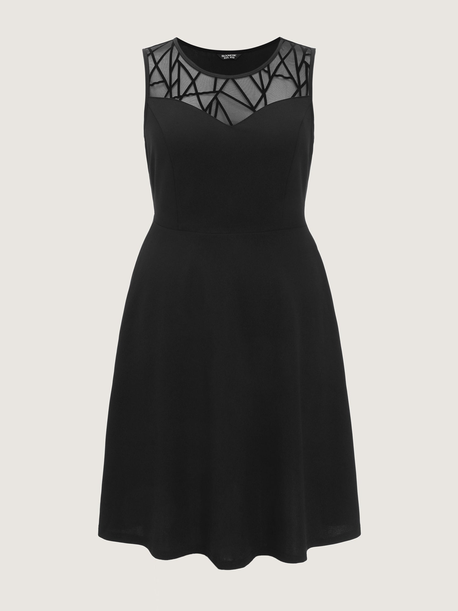 Mesh Neckline Sleeveless Fit And Flare Midi Dress