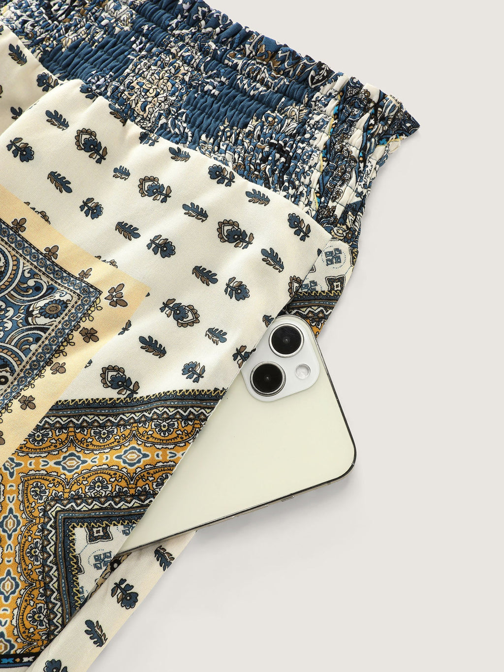 Supersoft Geometric Print Shirred Waist Pants