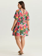 Bright Floral Print Built-In Shorts Mini Dress