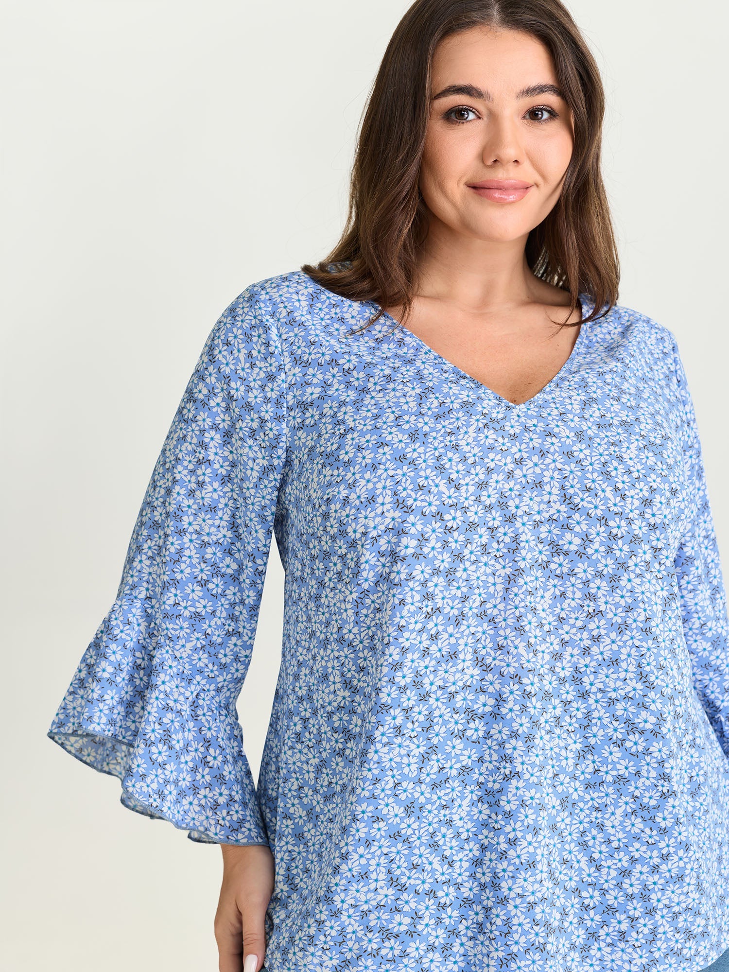 Floral Print Flared Ruffled Sleeve Blouse