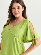 Shoulder Cut-Out Ties V-Neck T-Shirt
