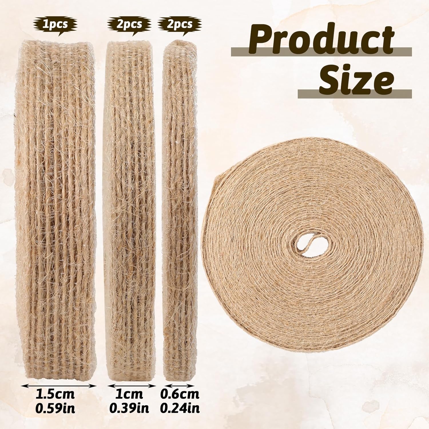 5 Rolls Natural Burlap Fabric Ribbon, 1/4 Inch Tan Jute Linen Ribbon Rolls Decorative Cloth Ribbons for Gift Wrapping, Christmas Party Decoration, DIY Crafts