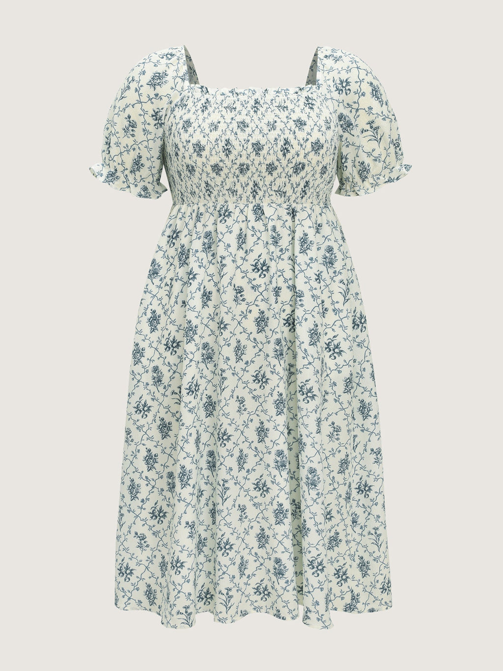 Floral Print Shirred Bodice Flowy Midi Dress