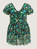 Floral Mesh Tie Front Swim Dress
