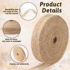 5 Rolls Natural Burlap Fabric Ribbon, 1/4 Inch Tan Jute Linen Ribbon Rolls Decorative Cloth Ribbons for Gift Wrapping, Christmas Party Decoration, DIY Crafts
