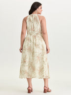 Floral Mix Halter Neckline Shirred Maxi Dress
