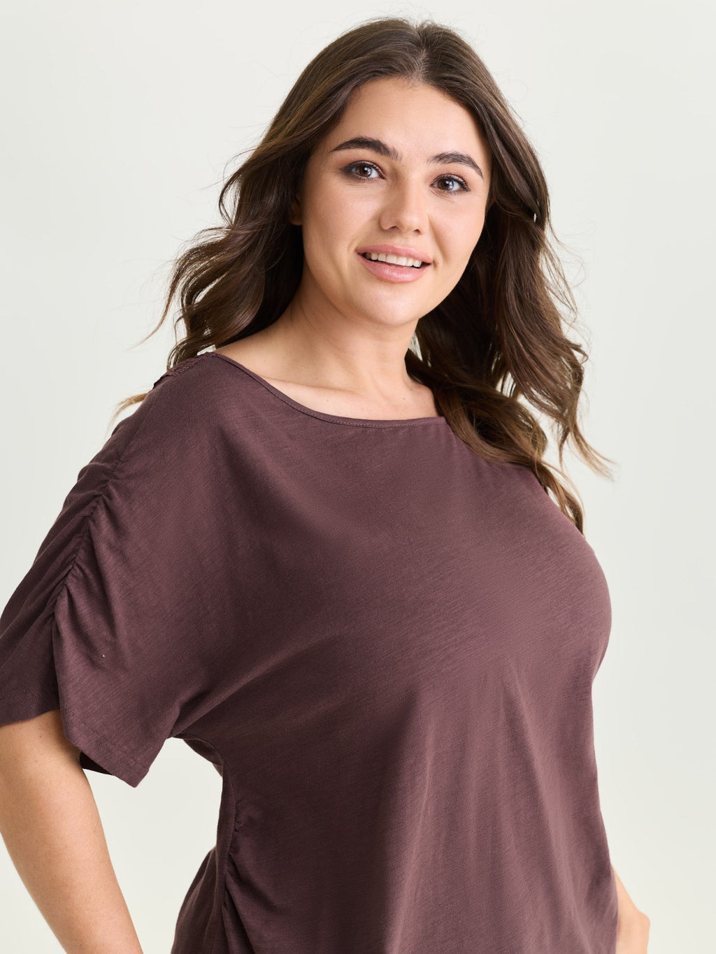 Lace Trim Plain Curvy Hem Knit Top
