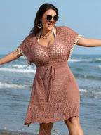Hand Hooked Lace Waist-Tie Swim Cover-Up