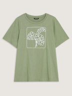 Embroidered Leaf Pattern Plain T-Shirt