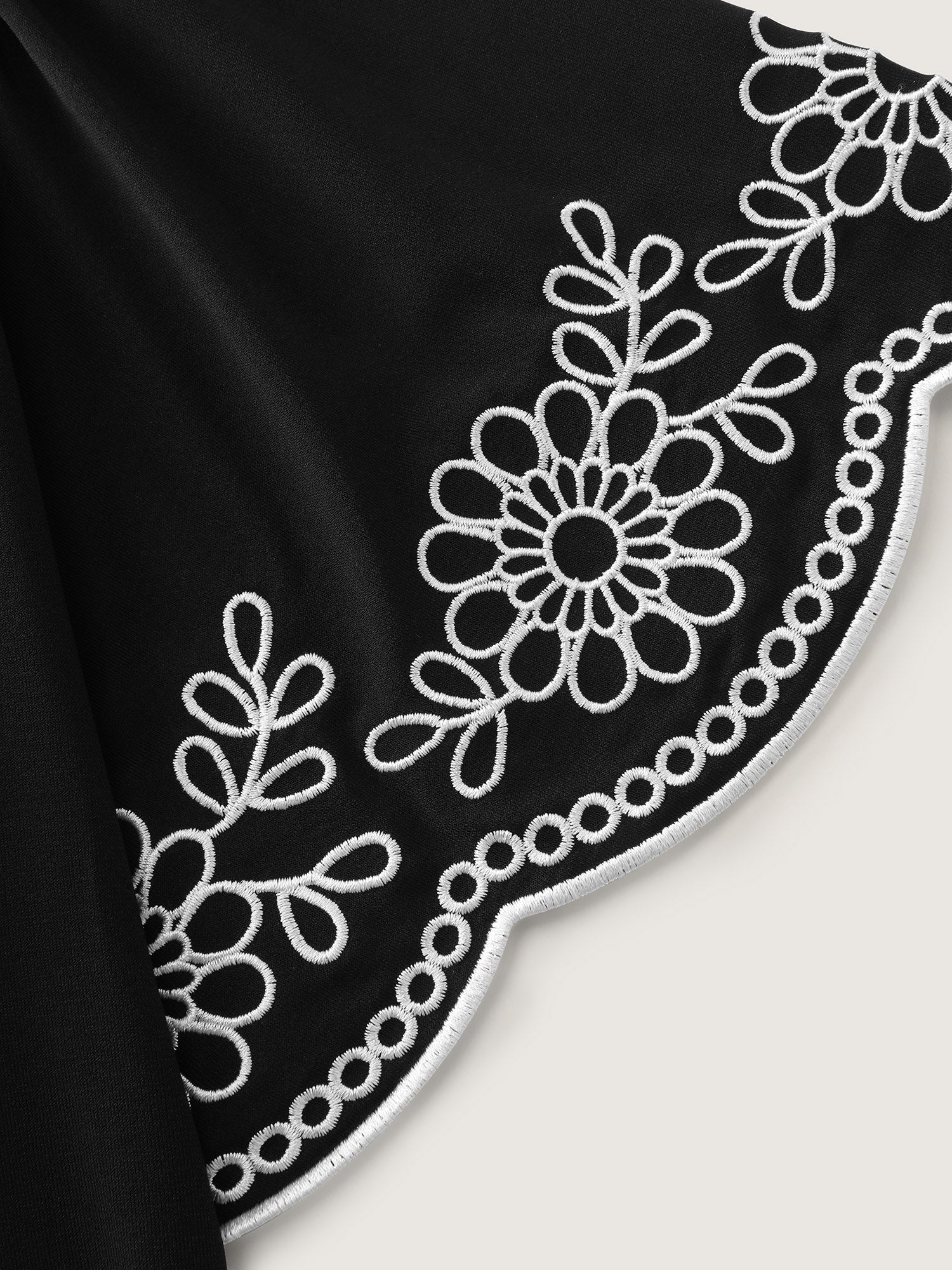 Stretchy Embroidered Sleeve Plain T-Shirt