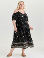 Starry Night Cold-Shoulder Flowy Midi Dress