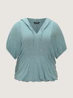 Pure Cotton Bubble Hem Hooded Knit Top