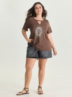Supersoft Geometric Print Keyhole Neckline T-Shirt