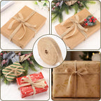 5 Rolls Natural Burlap Fabric Ribbon, 1/4 Inch Tan Jute Linen Ribbon Rolls Decorative Cloth Ribbons for Gift Wrapping, Christmas Party Decoration, DIY Crafts