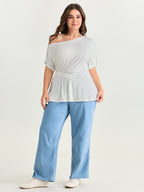 Cotton Stretchy Pleated Sides Knit Top