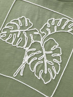 Embroidered Leaf Pattern Plain T-Shirt
