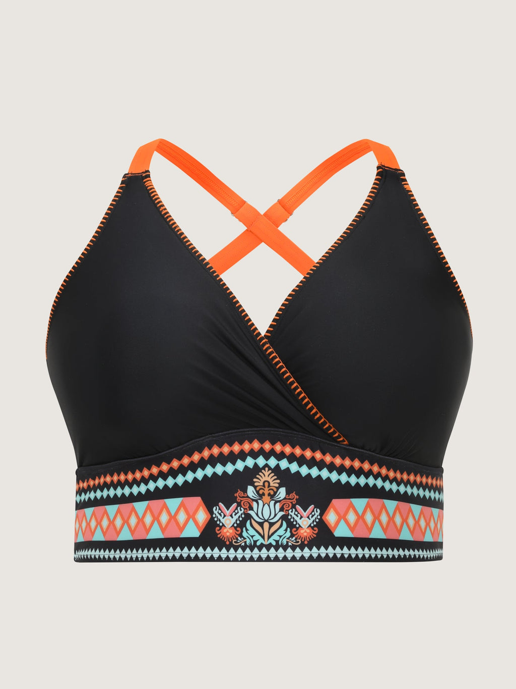 Boho Colorful Print Color Contrast Swim Top