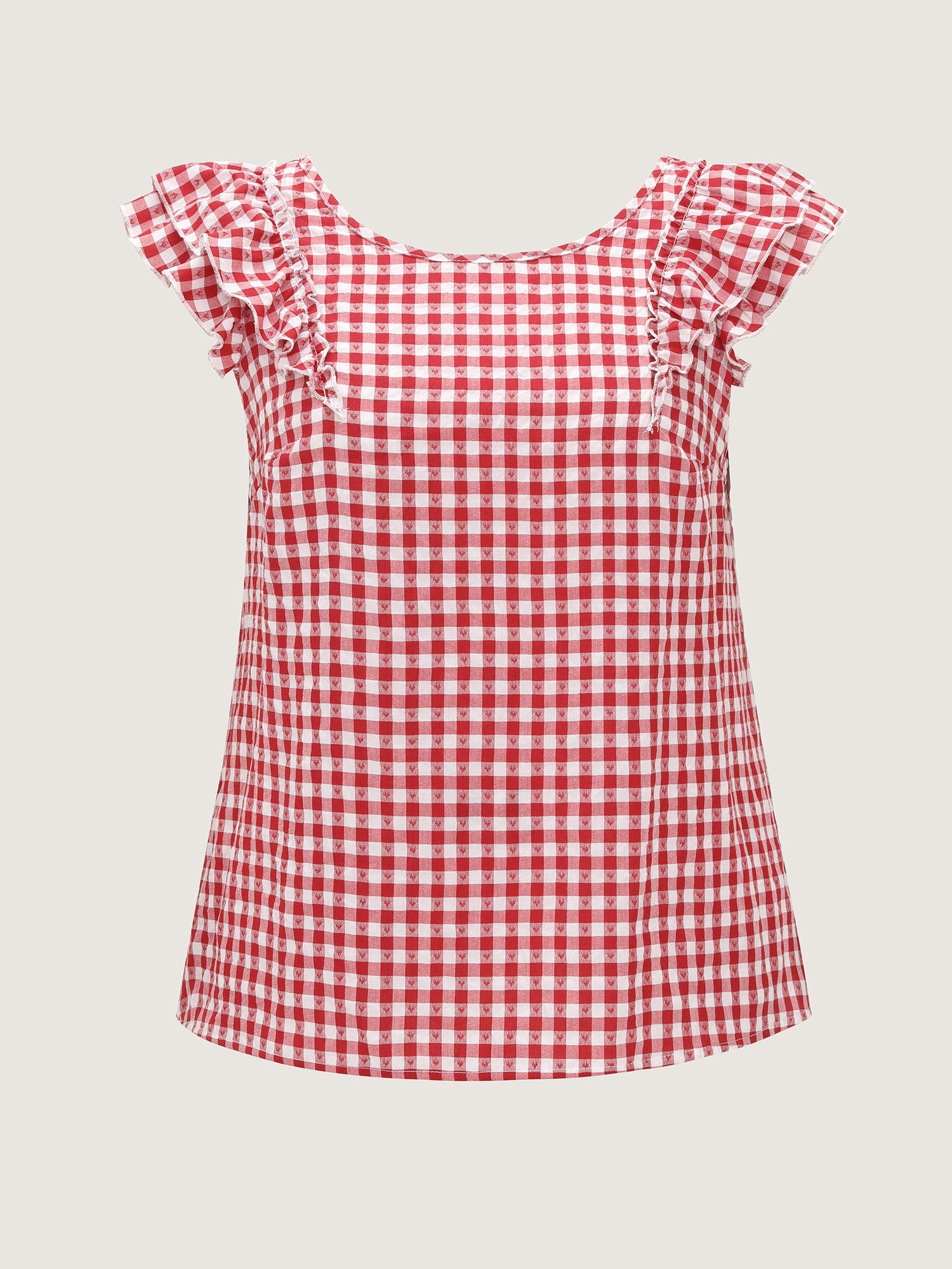Gingham Print Layered Flutter Sleeve Blouse