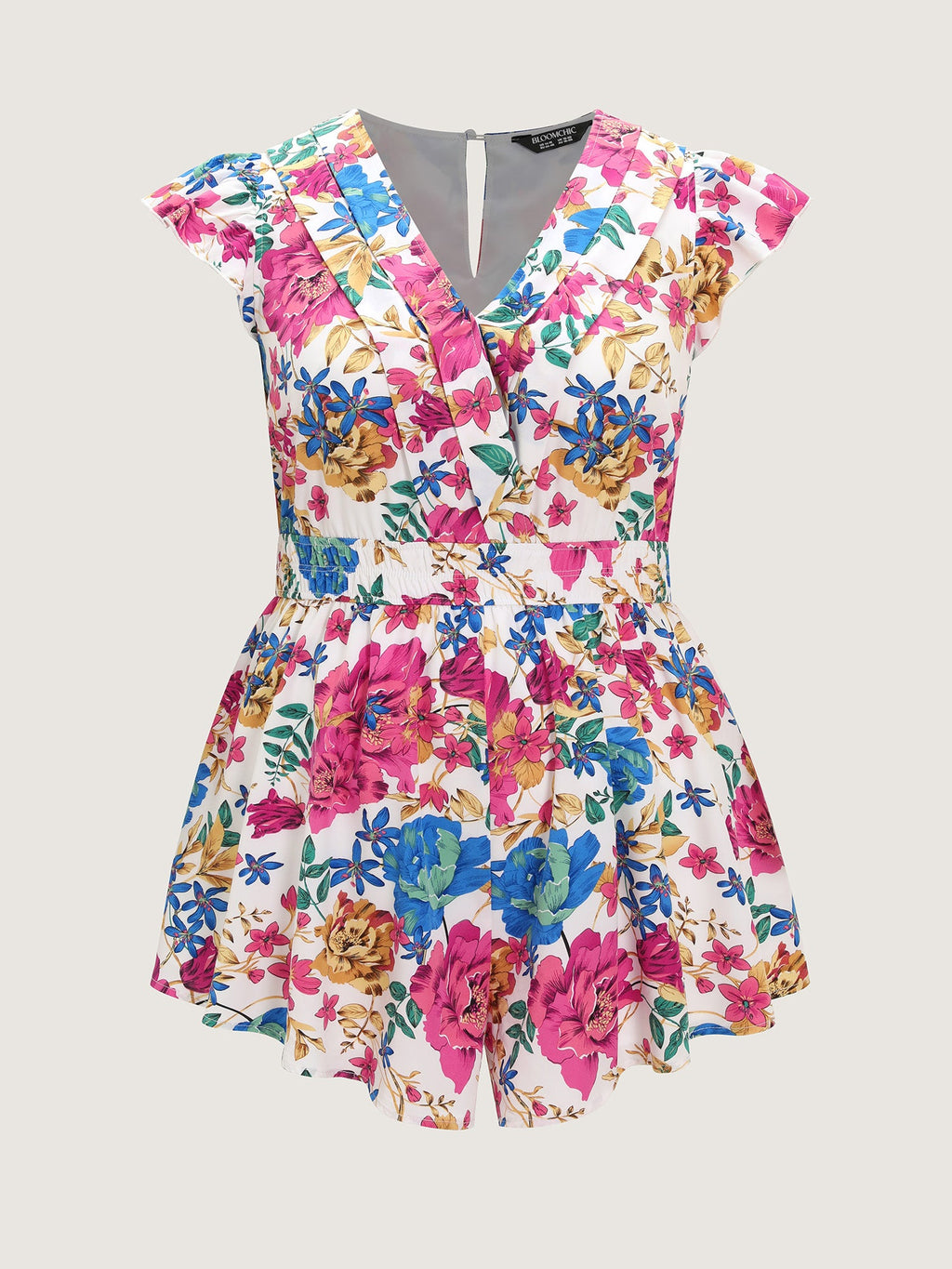 Bright Floral Print Waist-Defining Romper