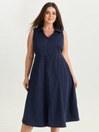 Collar Pockets Button Detail Midi Dress