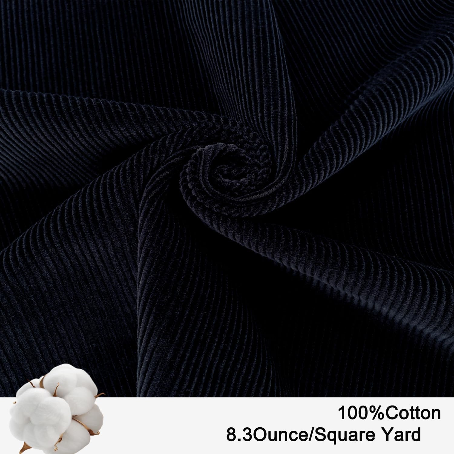1.5 Yard Corduroy,100% Cotton Fabric by The Yard in Solid Color,57 Inches Wide Width,Soft Material for Sewing Material Apparel Cloth,Black Color