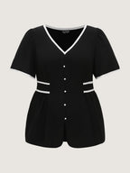 Color Contrast Edge Button Detail Blouse