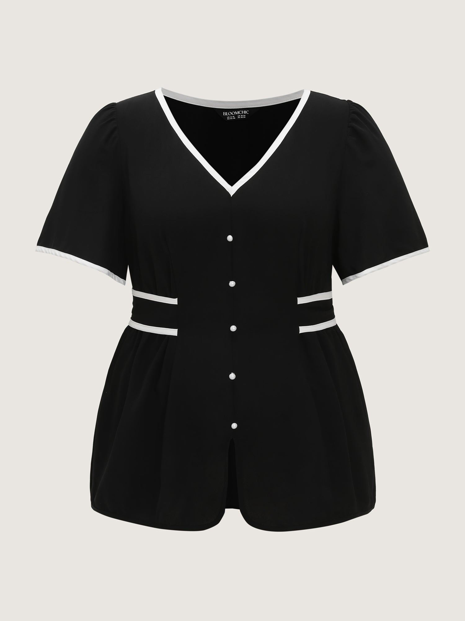 Color Contrast Edge Button Detail Blouse