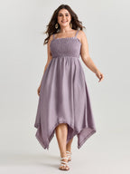 Shirred Handkerchief Hem Maxi Dress