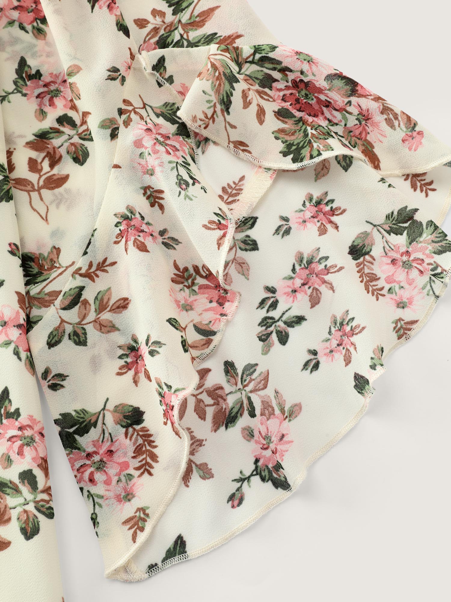 Floral Print Flared Sleeve Lined Blouse