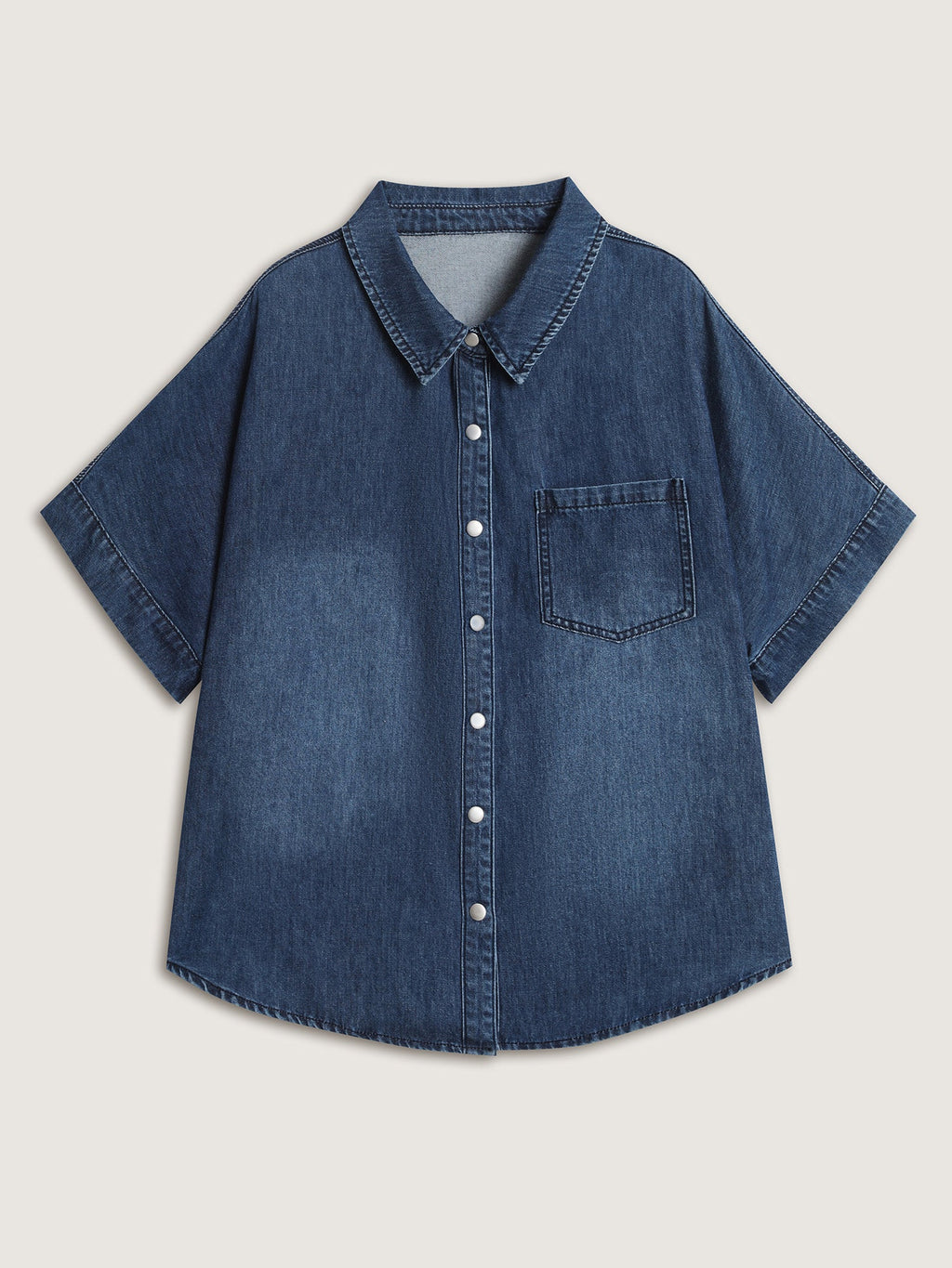 Button Detail Collar Pocket Denim Top