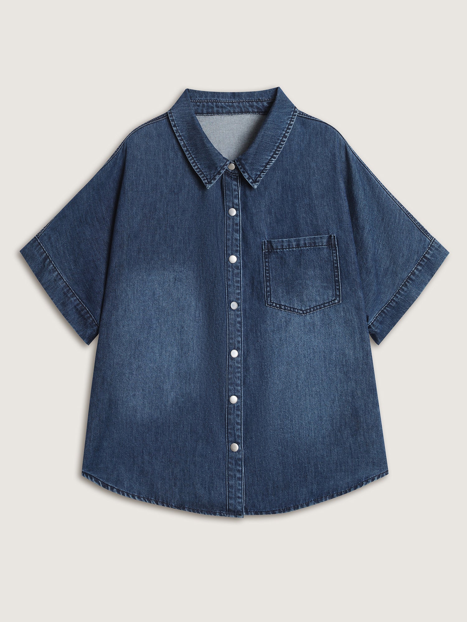 Button Detail Collar Pocket Denim Top